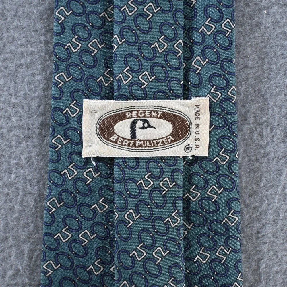 Regent Bert Pulitzer Mens Geometric Chain Link Silk Tie OS Teal Navy Vintage